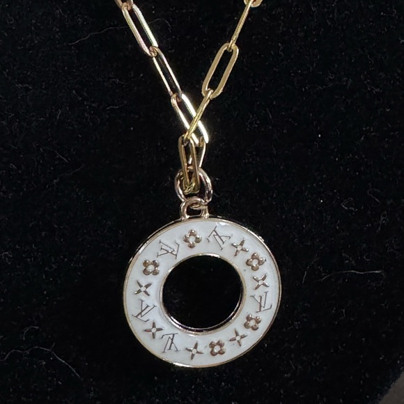 Louis Vuitton White Pendant 18” Stainless Steel Gold Plated Paperclip Chain - Picture 7 of 7